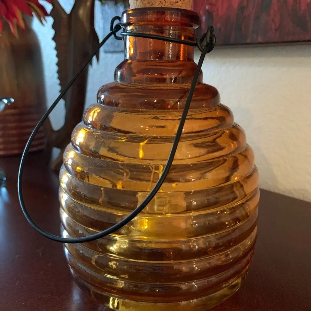 Pier 1 gold glass jar with light
